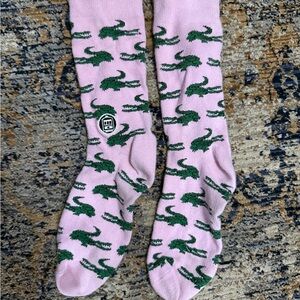 Bonfolk Pink Socks with Green Alligator Pattern adult